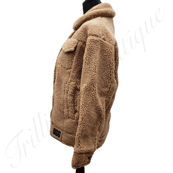 UGG RTW Women's Frankie Sherpa Faux Fur Trucker Jacket Camel XS NEW Cozy Neutral - Picture 6 of 7